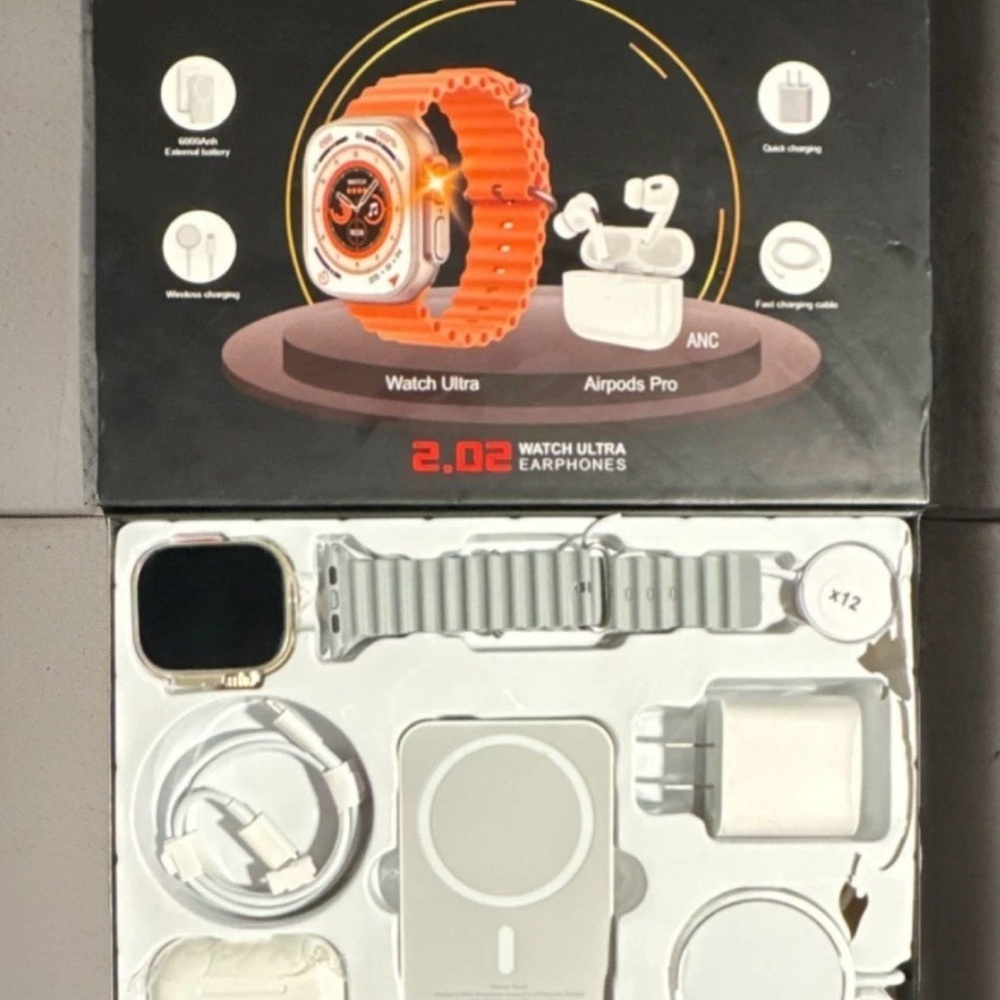 NIB X12 Unique Combination Smart Watch Ultra, Orange Band, Earphones, 2.02" (U)